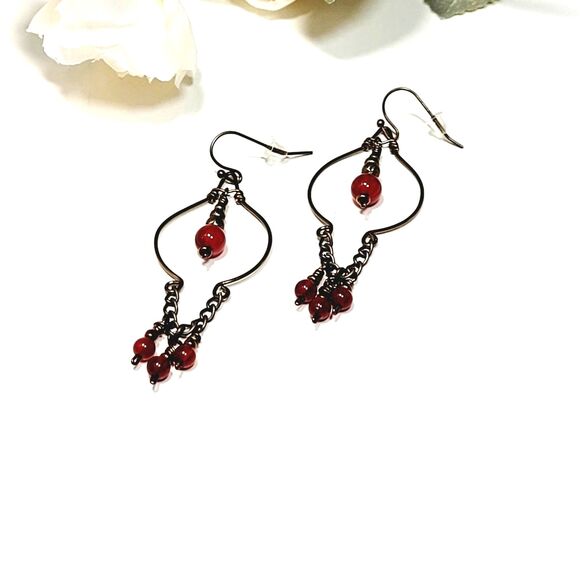 boho earrings 025#mfs Carnelian gemstone earrings fringe drop earrings hand wrap - Picture 6 of 6